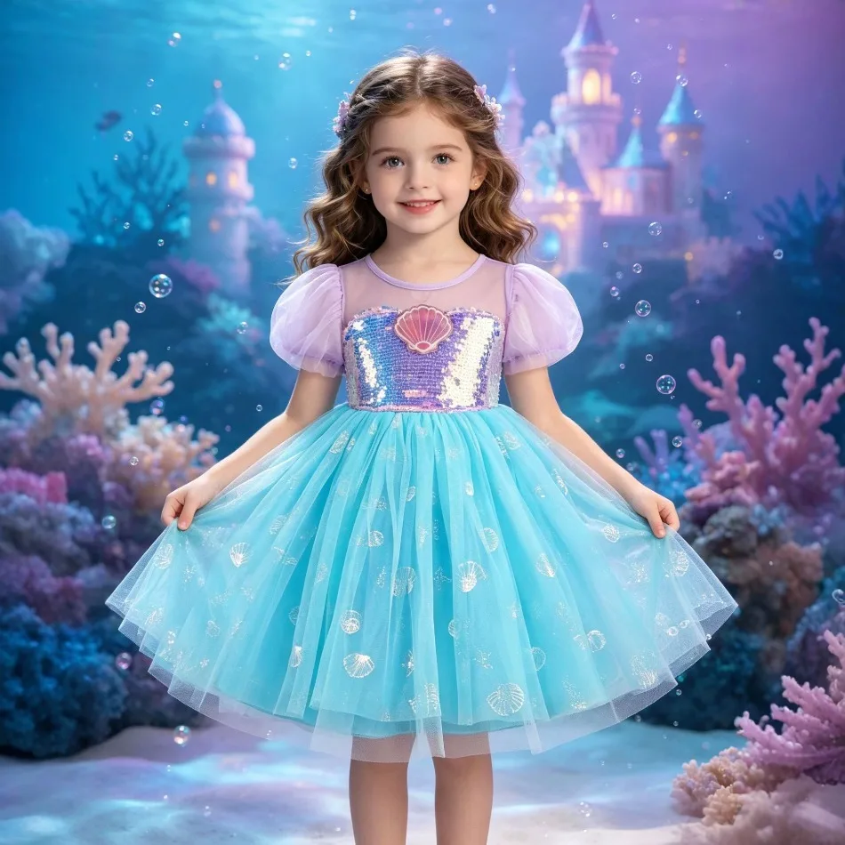 Toddler Girl Tulle Party Dress - Gaun Tutu Putri Duyung untuk Anak