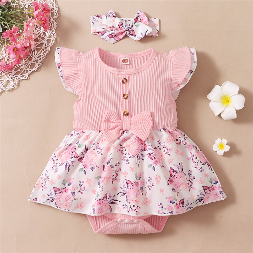 Newborn Baby Girl Romper Floral - Gaun Romper Floral Anak Perempuan Bayi