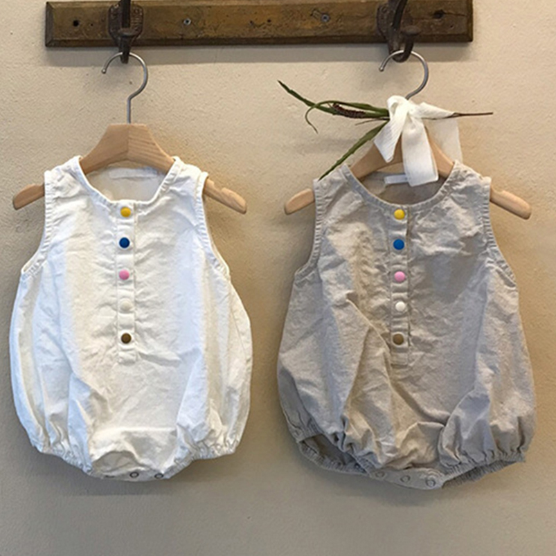 Romper katun Linen anak laki-l - Baby Summer Linen Sleeveless Jumpsuit ulasan dan harga
