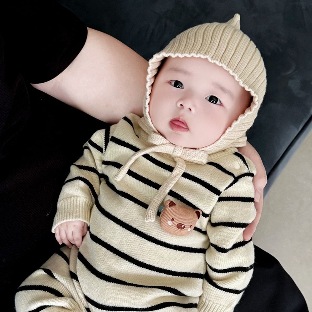Topi Bayi Warna Solid Lucu Top - Infant Beanie Hat With Ears ulasan dan harga