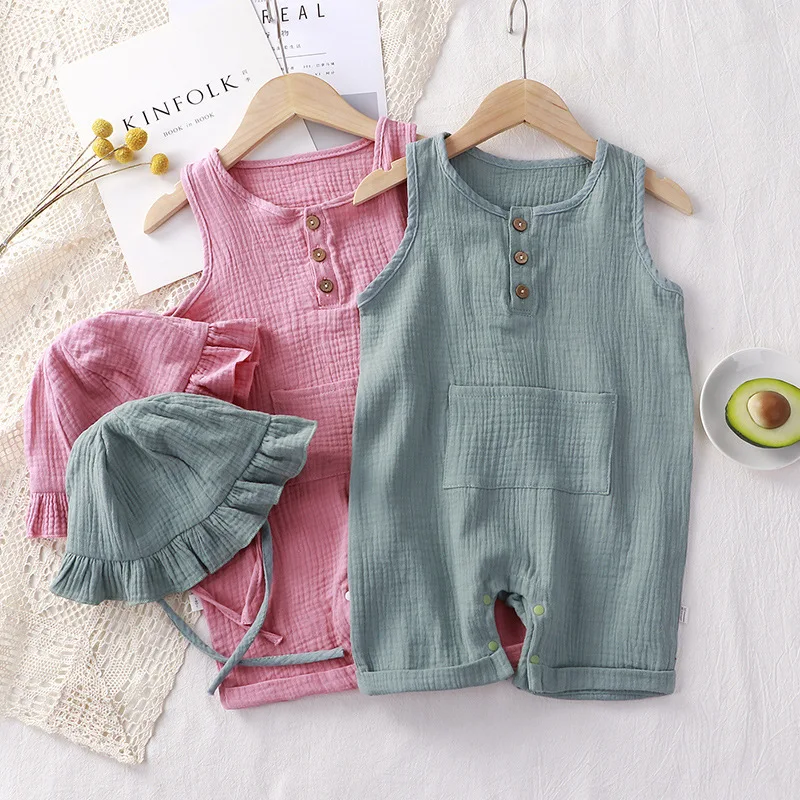 Baju monyet bayi baru lahir, J - Baby Summer Linen Sleeveless Jumpsuit ulasan dan harga