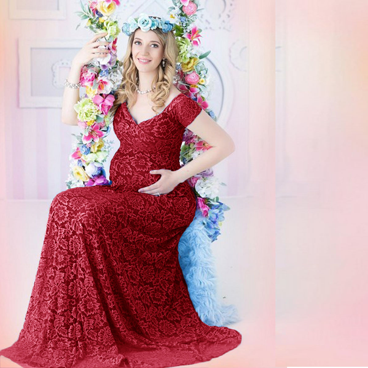 Gaun Maxi Lengan Pendek Berend - Maternity Wear ulasan dan harga